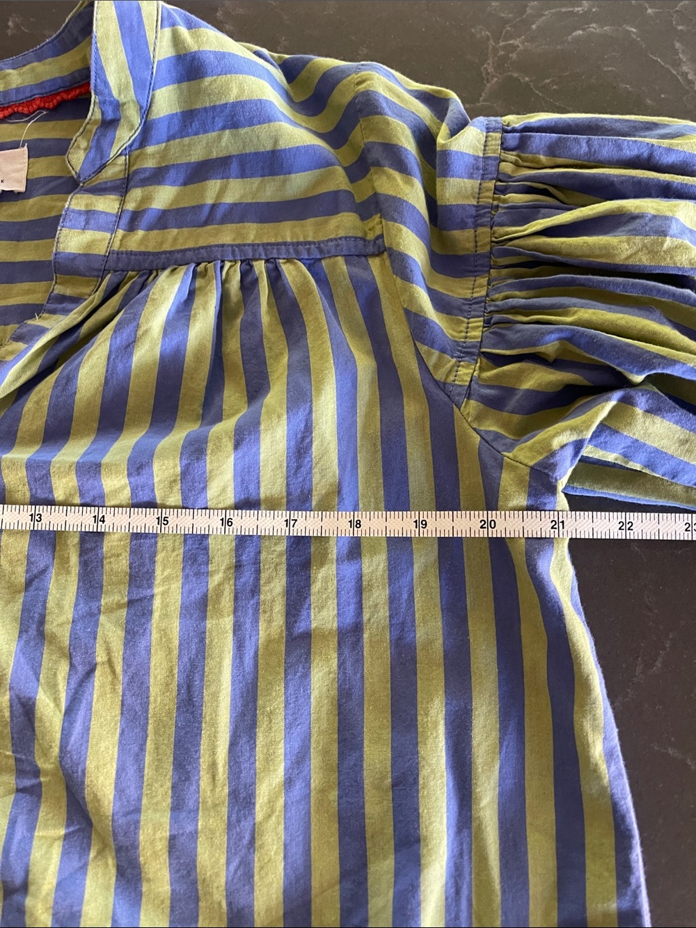 Anthropologie Darcey Striped Puff Sleeve Popover Top in Green/Blue- size MP - Picture 6 of 7